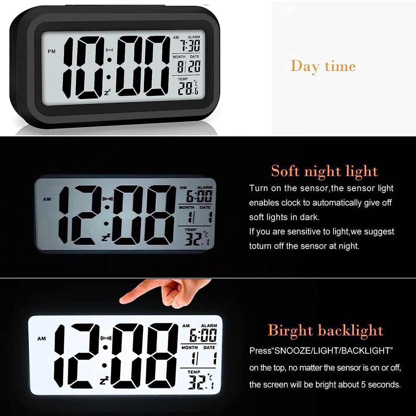 Digital LCD Alarm Clock with Backlight (1 Pc)