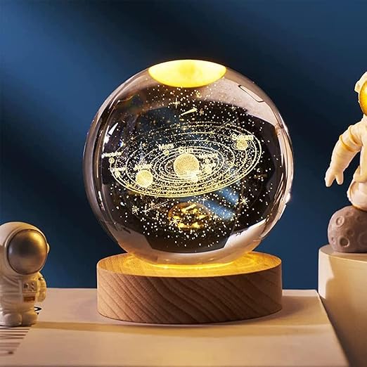 3D Crystal Ball Night Light – Dimmable LED Lamp with Wooden Base