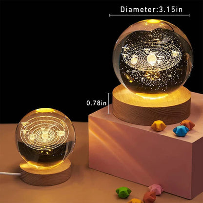3D Crystal Ball Night Light – Dimmable LED Lamp with Wooden Base
