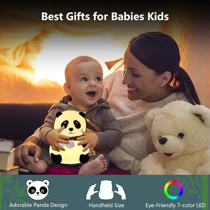 Rechargeable Silicone Panda Night Light for Kids | 7-Color LED Changing Lamp
